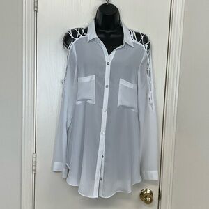 Guess White Satin Cold Shoulder Blouse